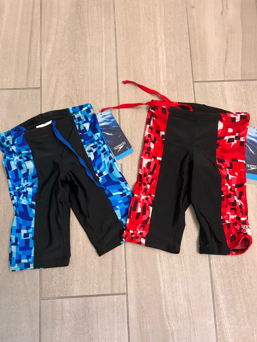 Speedo Boys' Pixel Panel Jammer Swim Shorts - Red & Blue size 22